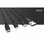 Wholesale 3 in 1 IP Lighting Type C Micro Metal Nylon Woven Aluminum USB Cable 4ft for iPhone, iDevice (Black)